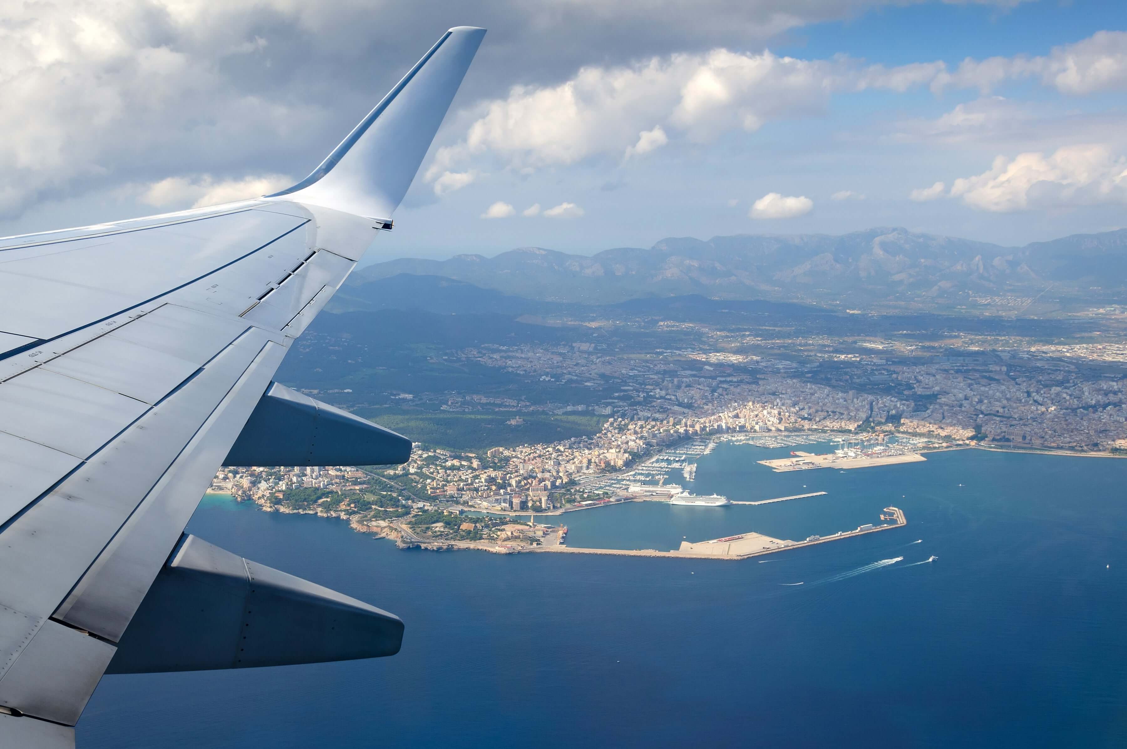 Airplane flying over Mallorca