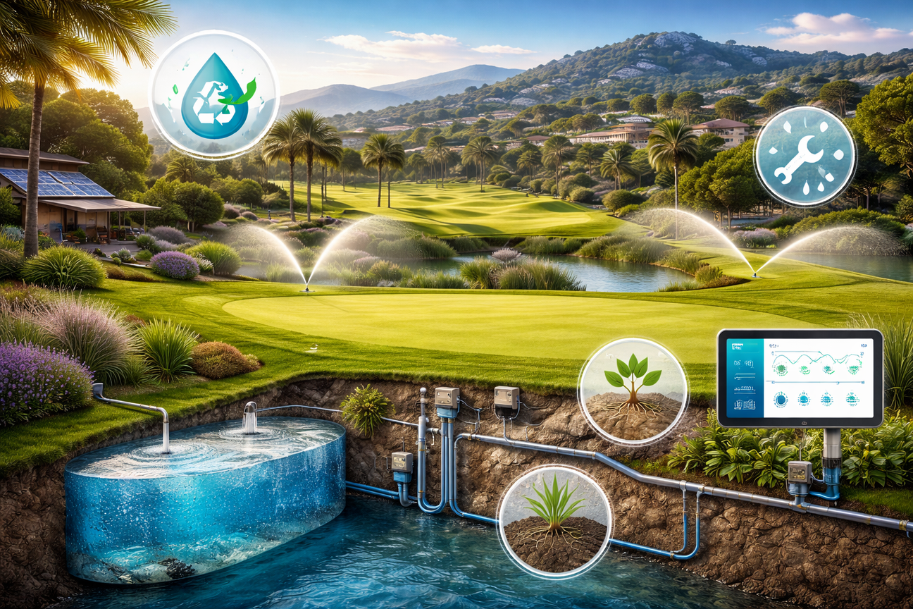 High-tech in Paradise: Smart irrigation system maintaining lush green landscape with advanced technology.