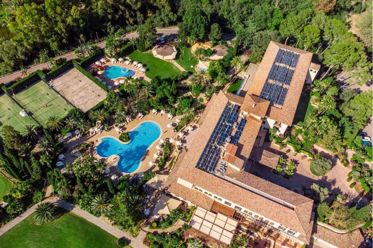 Aerial view of the pools and grounds of Sheraton Mallorca Arabella Golf Hotel