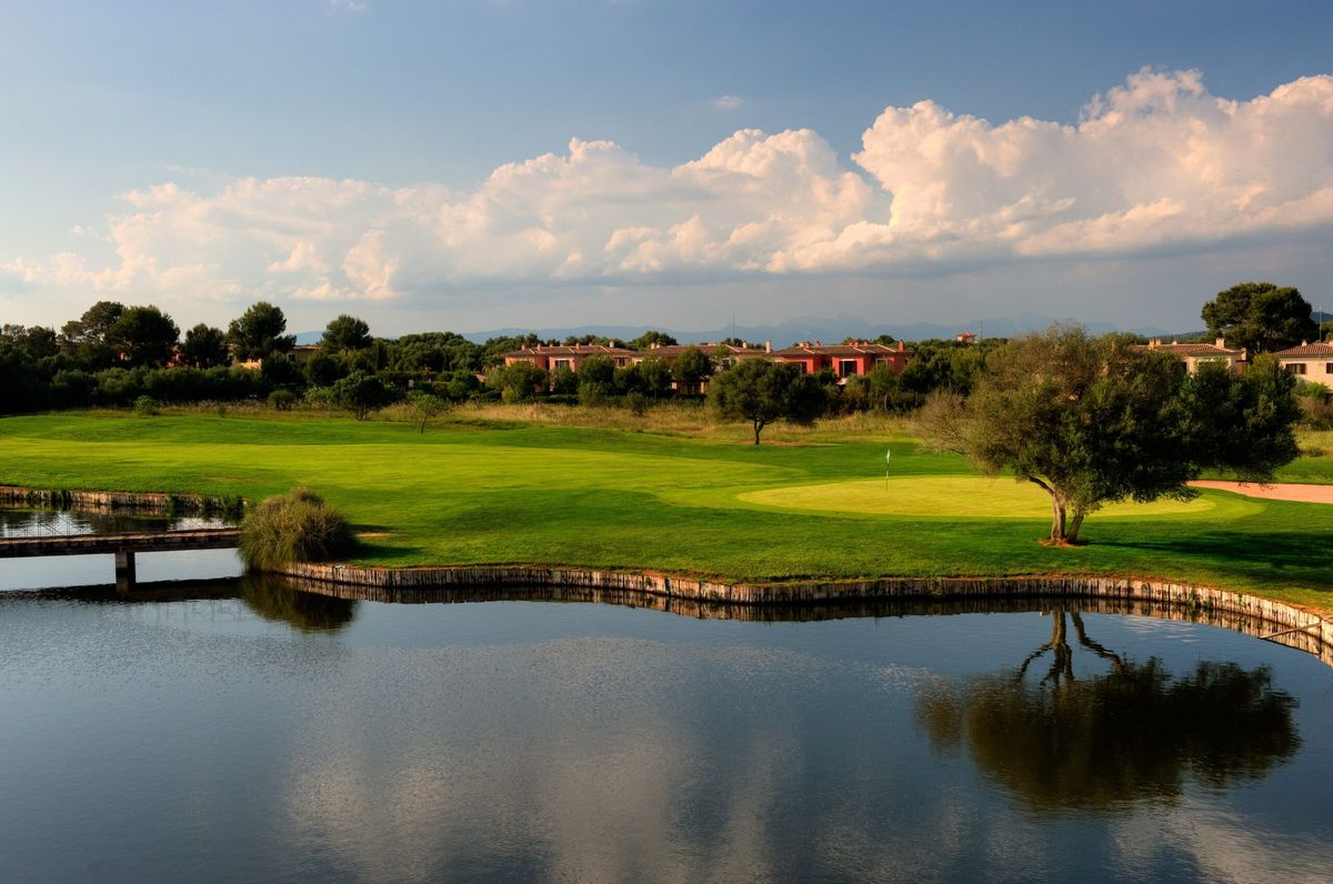 Water hazard beside the green at Son Antem East golf course, Mallorca