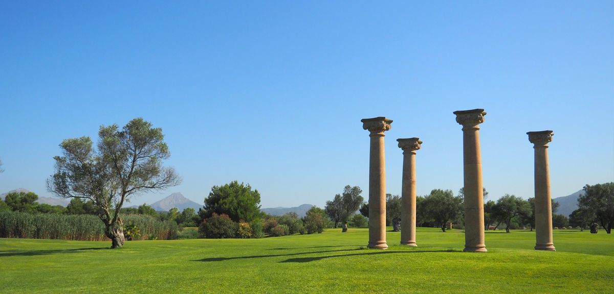 Three ancient stone columns beside the fairway at Golf Santa Ponsa I, Mallorca