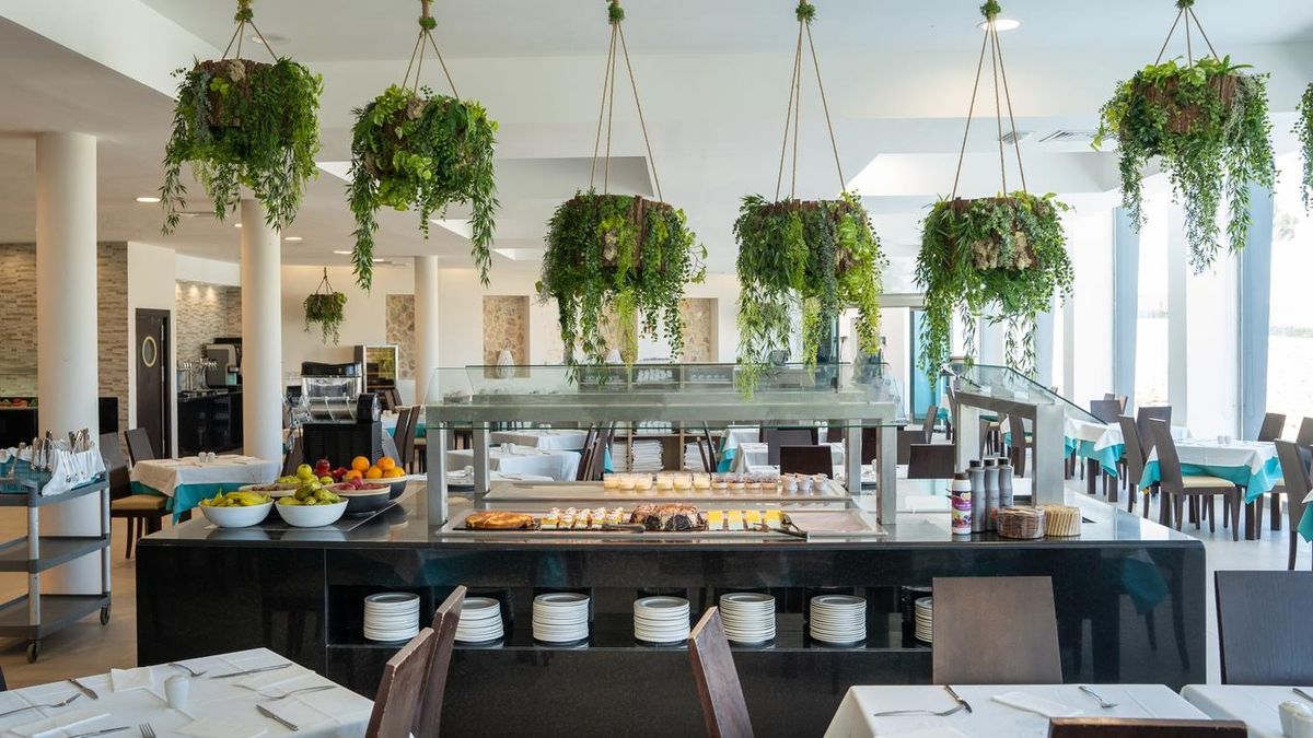 Buffet with hanging plants at MarSenses Ferrera Blanca Hotel, Mallorca
