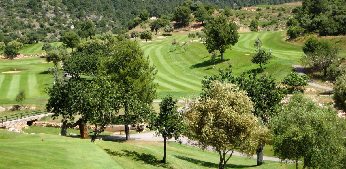Fairway rayé entre oliviers et pins – Son Termes Golf Club, Mallorca