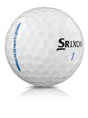 Set of 12 Srixon AD333 golf balls with white covers, arranged in a row on a golf course grass.
