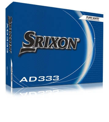 Set of 12 Srixon AD333 golf balls with white covers, designed for optimal distance and control on the golf course.