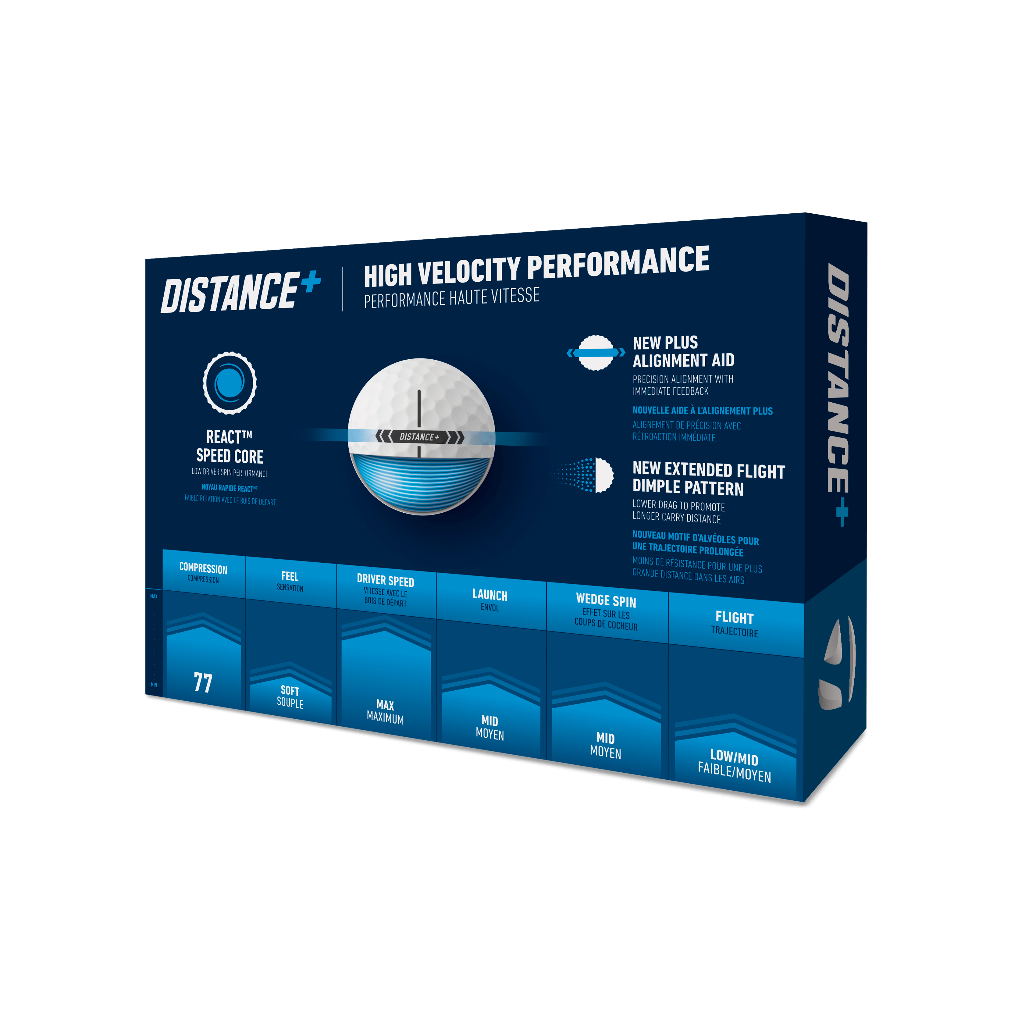 TaylorMade Distance+ 12-pack golf balls, white with TaylorMade branding, designed for long-distance and durability.