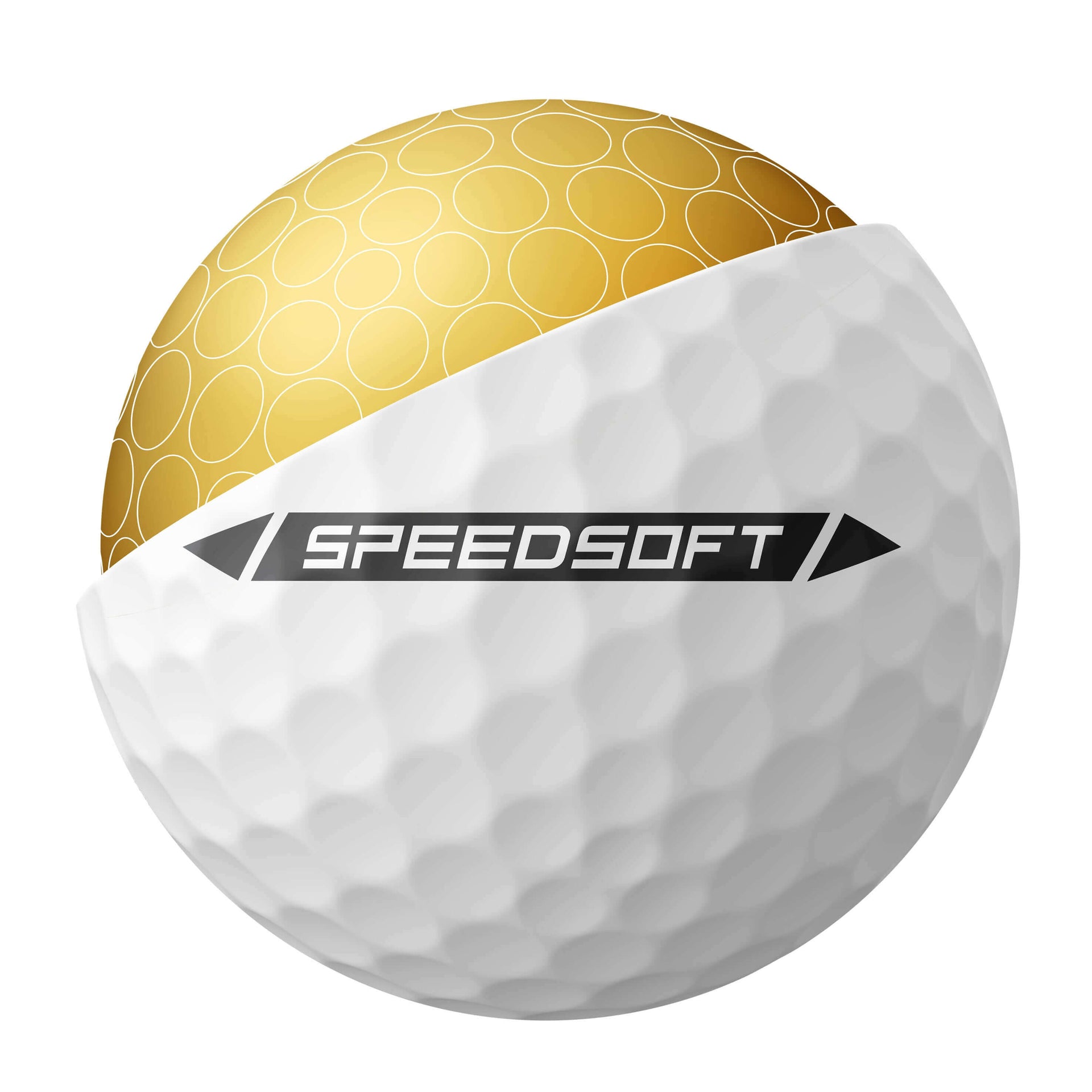 TaylorMade SpeedSoft golf balls, set of 12, featuring bright white covers and soft compression for enhanced performance on the course